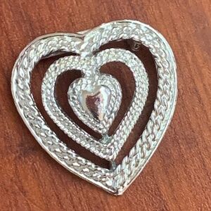 Vintage Silver Tone Open Work 3 Tier Heart Brooch Pendant Combo Signed Gerry's